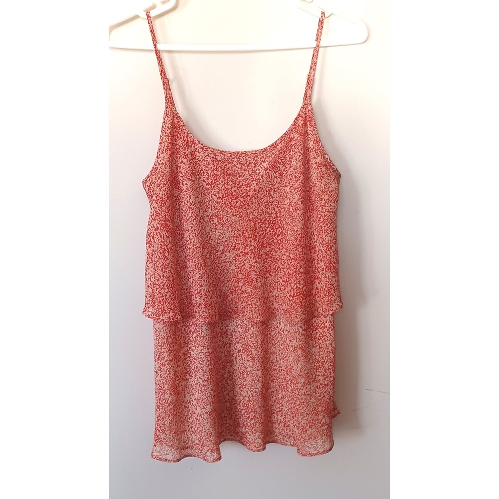 Cabi Women Sz M Cami Red White Abstract Tiered  Style #339 Paprika Ditsy Chiffon